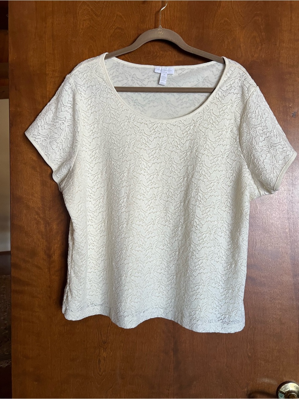 Charter Club Cream Textured Scoop Neck Short Sleeve Top
